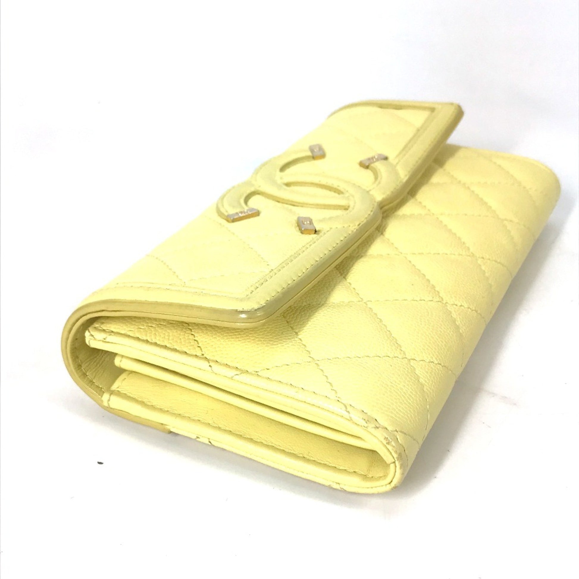 Chanel CC Filigree, Yellow, Leather, wallet