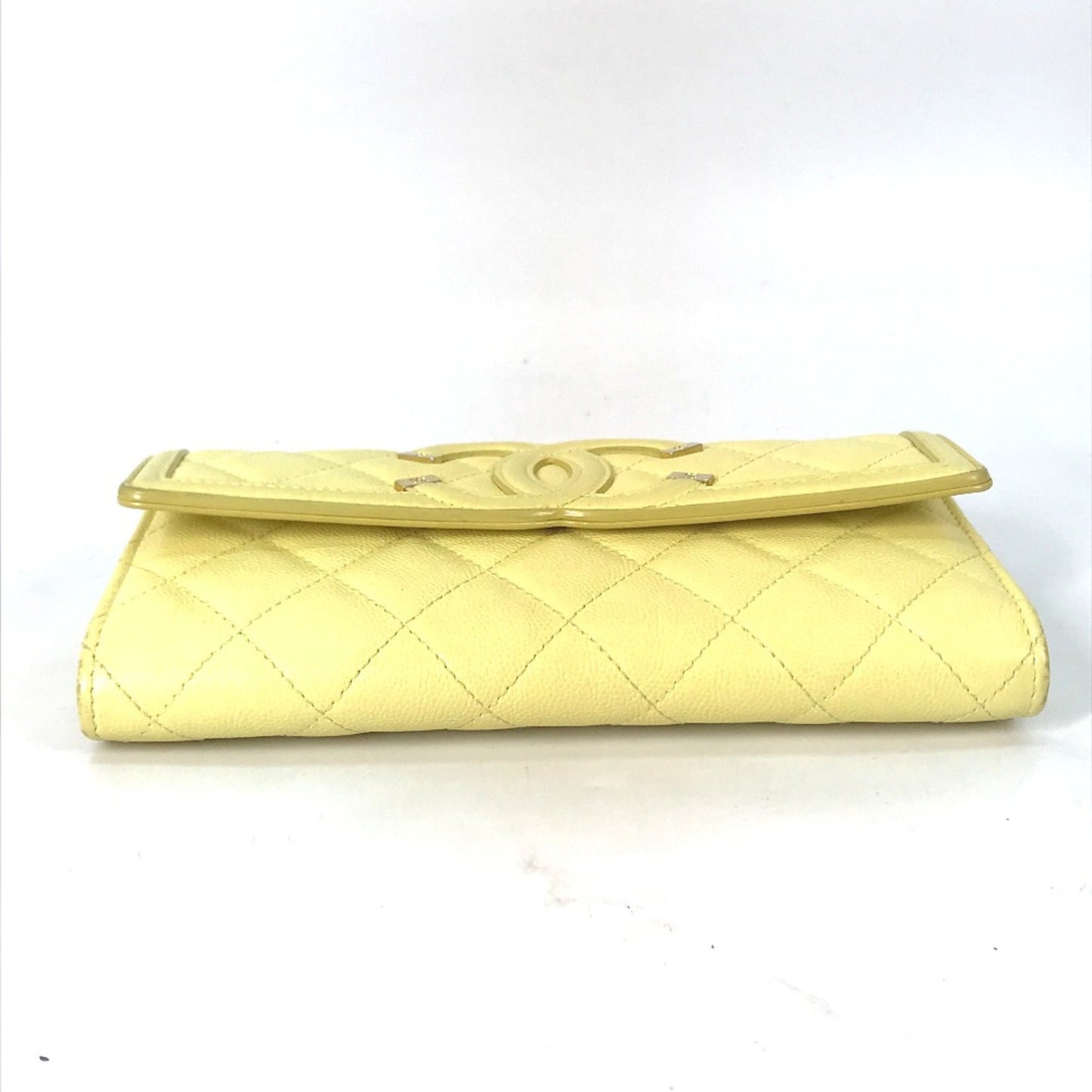 Chanel CC Filigree, Yellow, Leather, wallet
