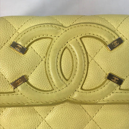 Chanel CC Filigree, Yellow, Leather, wallet