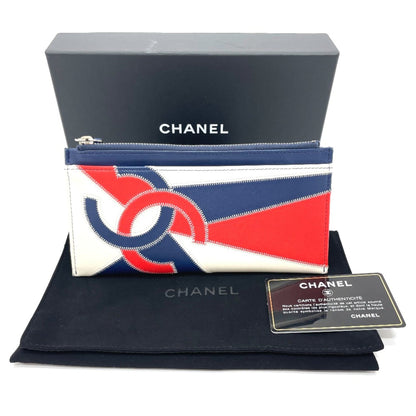 Chanel Square Blue Light, Blue, Leather, wallet