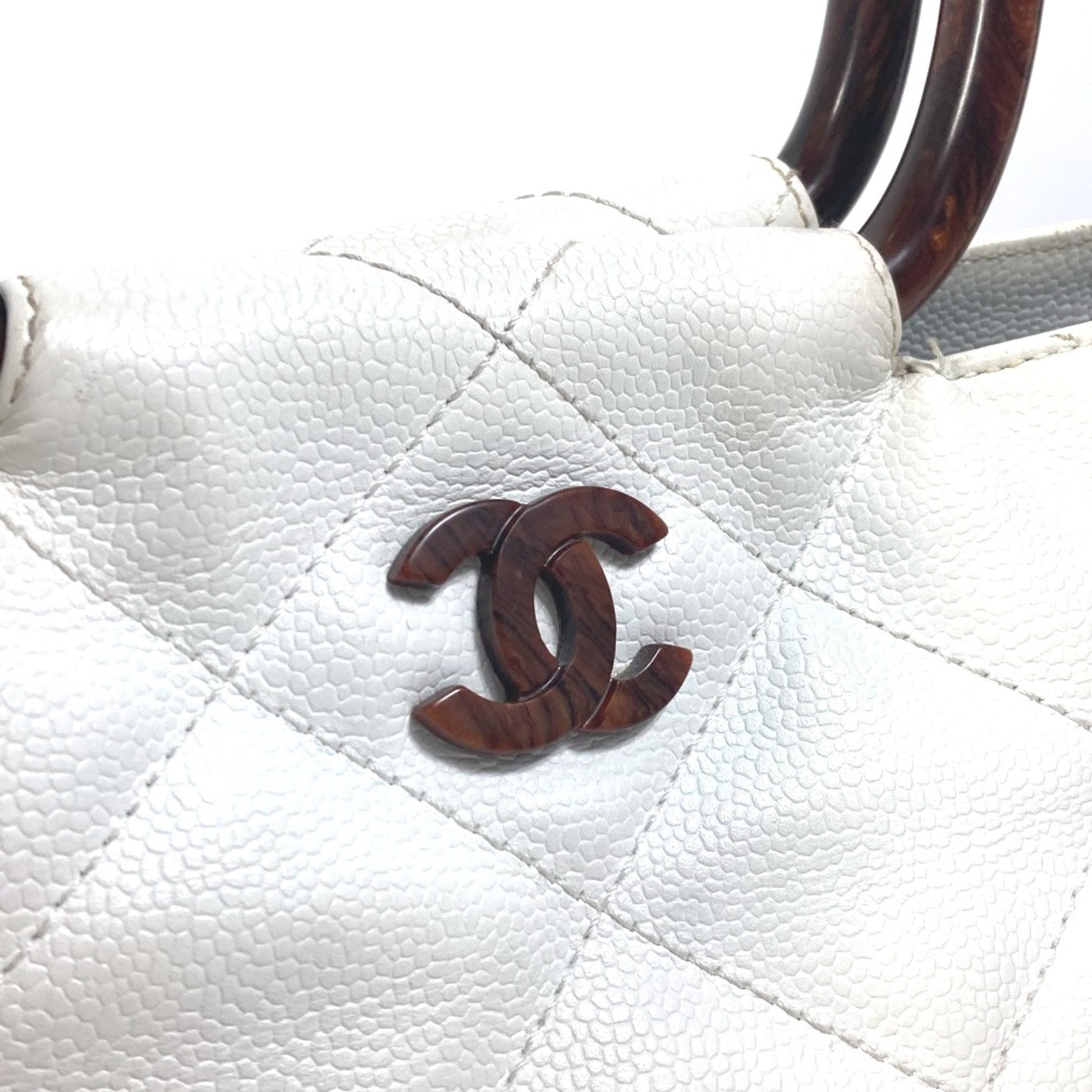 Chanel Logo CC, White, Leather, tote