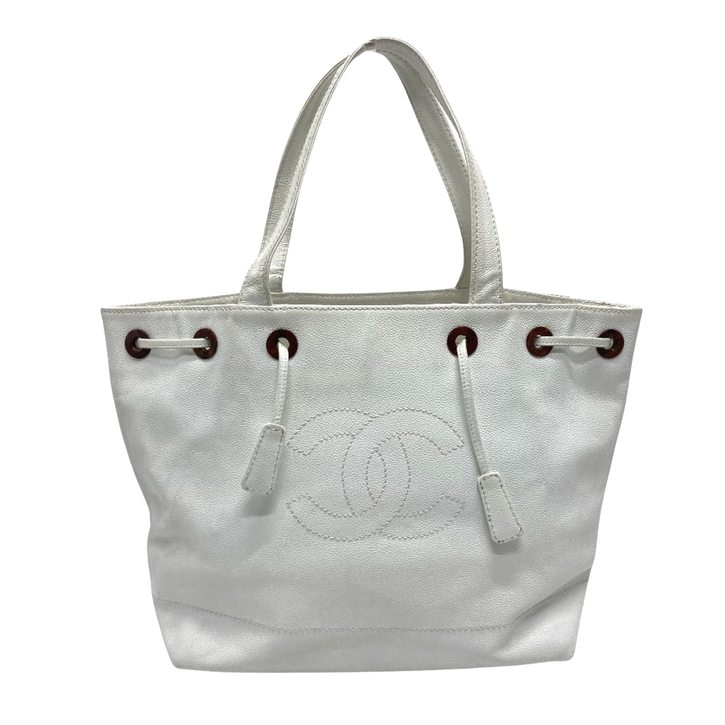 Chanel Logo CC, White, Leather, tote