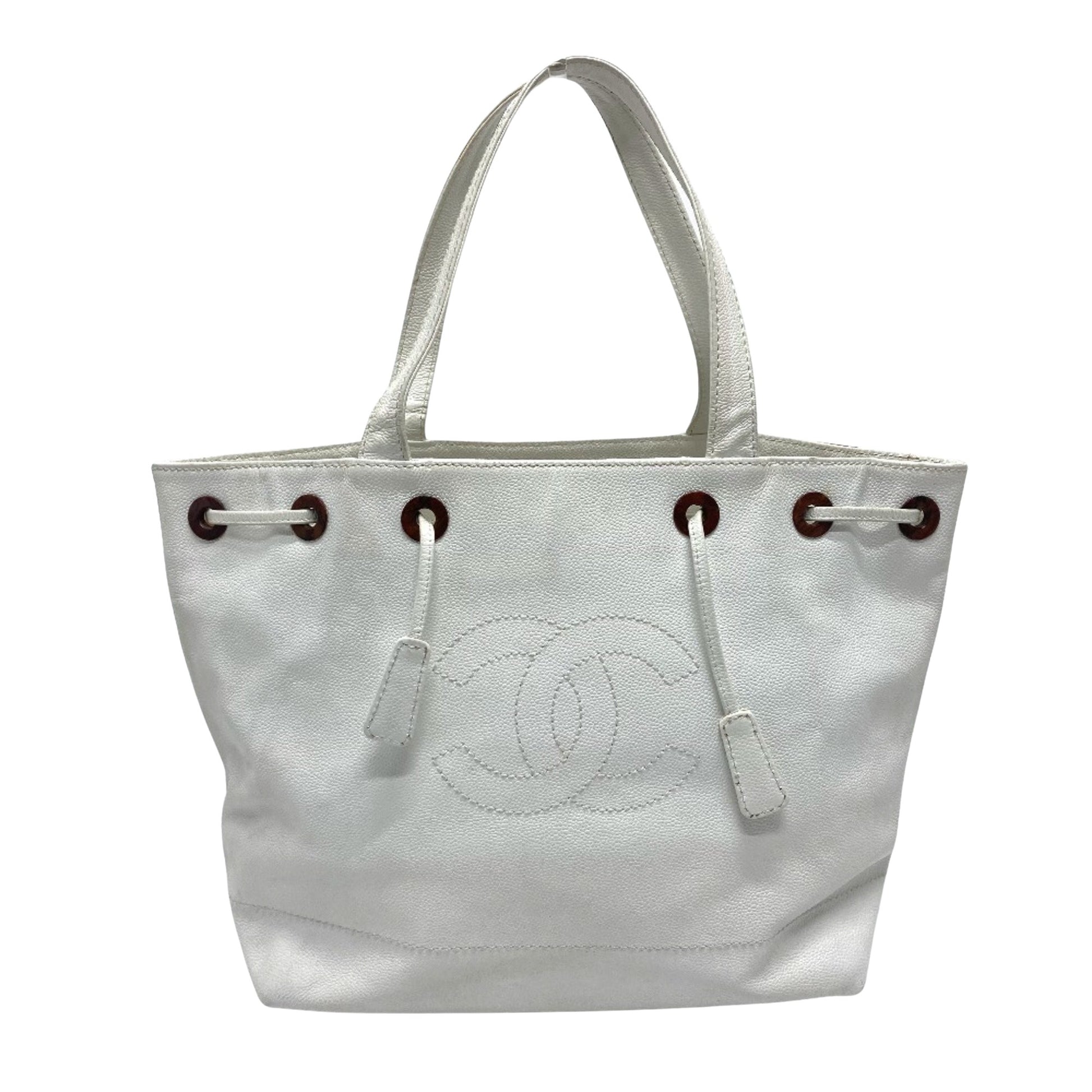 Chanel Logo CC, White, Leather, tote