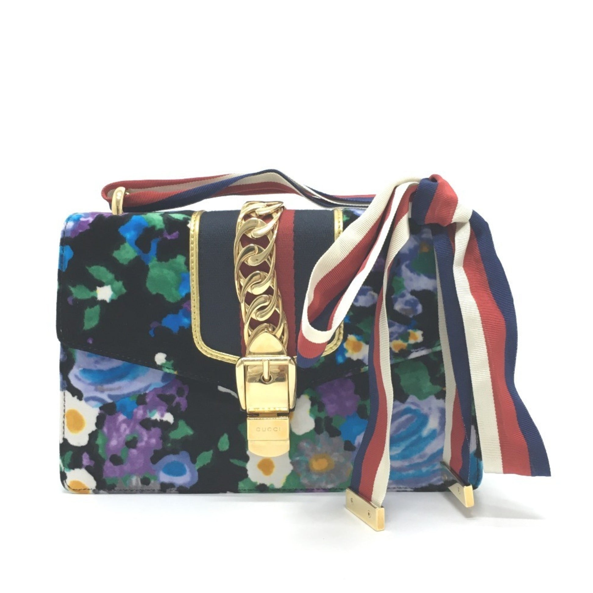Gucci Sylvie, Blue, Leather, shoulder
