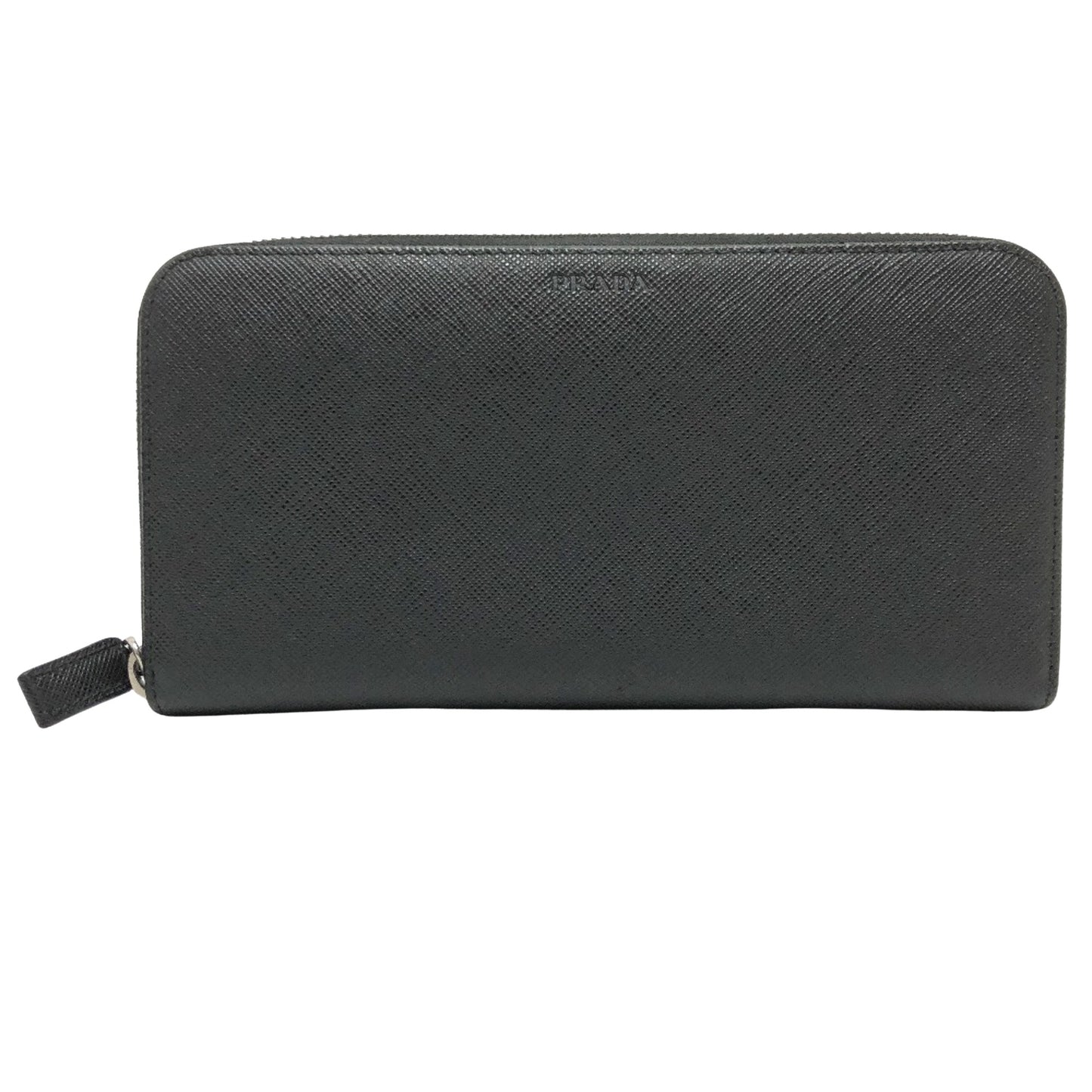 Prada Round Zipper, Black, Leather, wallet