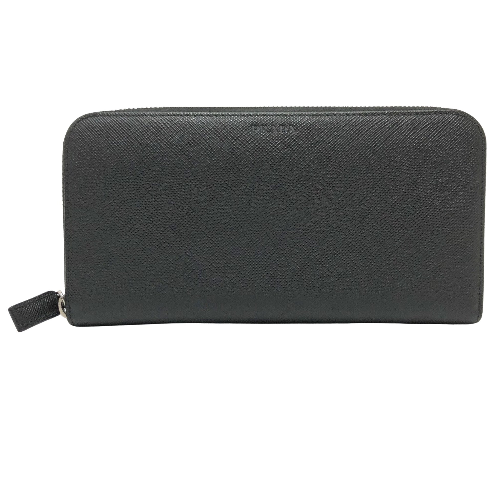 Prada Round Zipper, Black, Leather, wallet