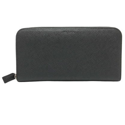 Prada Round Zipper, Black, Leather, wallet