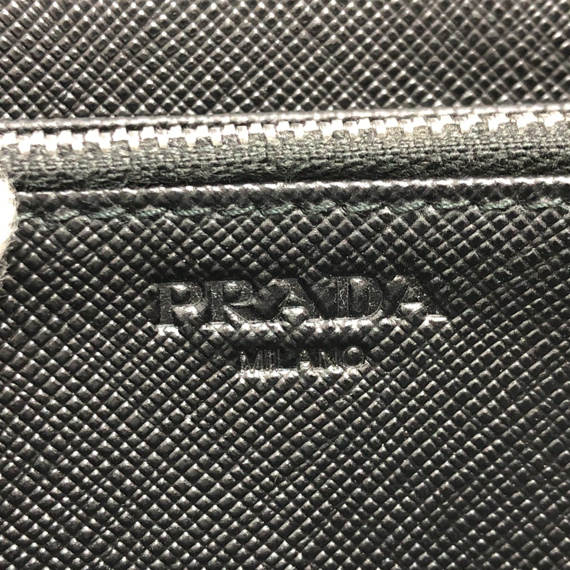 Prada Round Zipper, Black, Leather, wallet