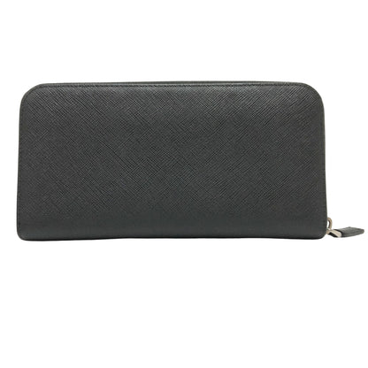 Prada Round Zipper, Black, Leather, wallet