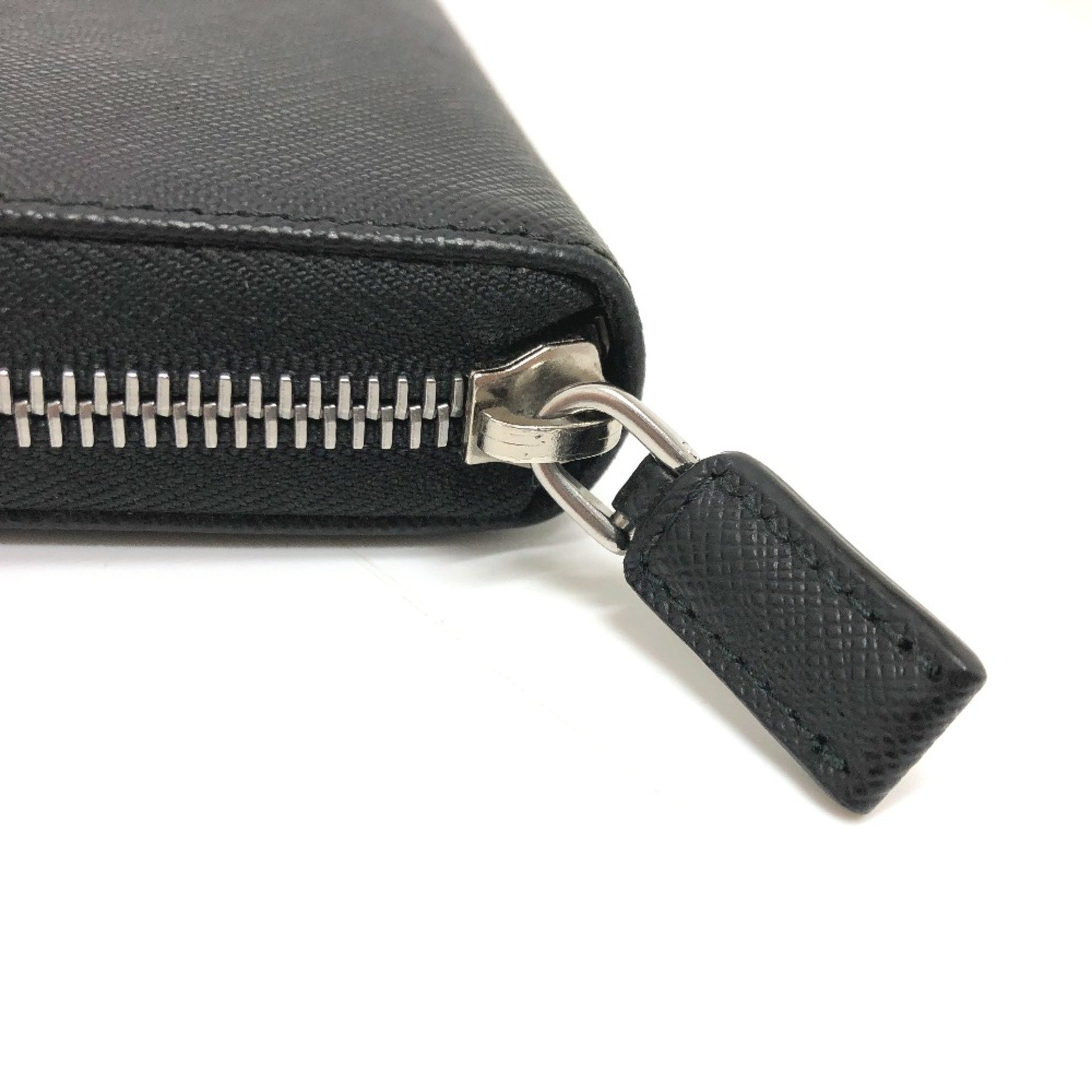 Prada Round Zipper, Black, Leather, wallet
