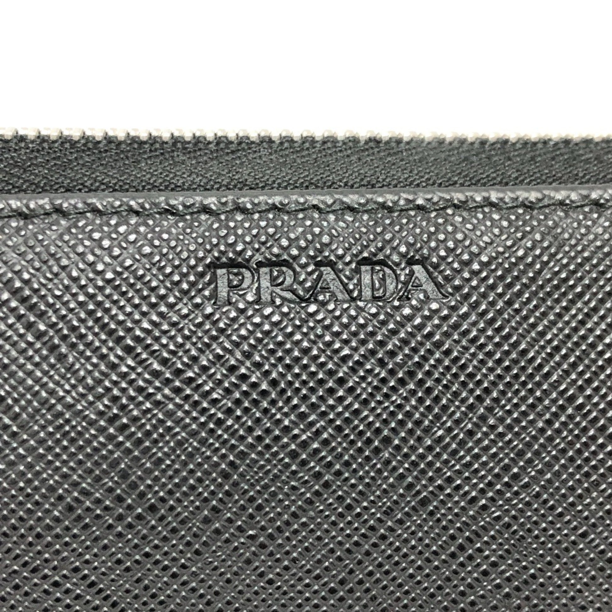 Prada Round Zipper, Black, Leather, wallet