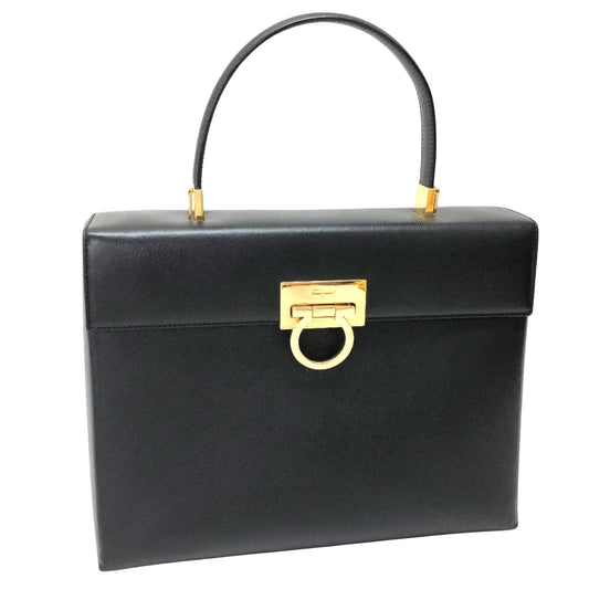 Salvatore Ferragamo Gancini, Black, Leather, handbag