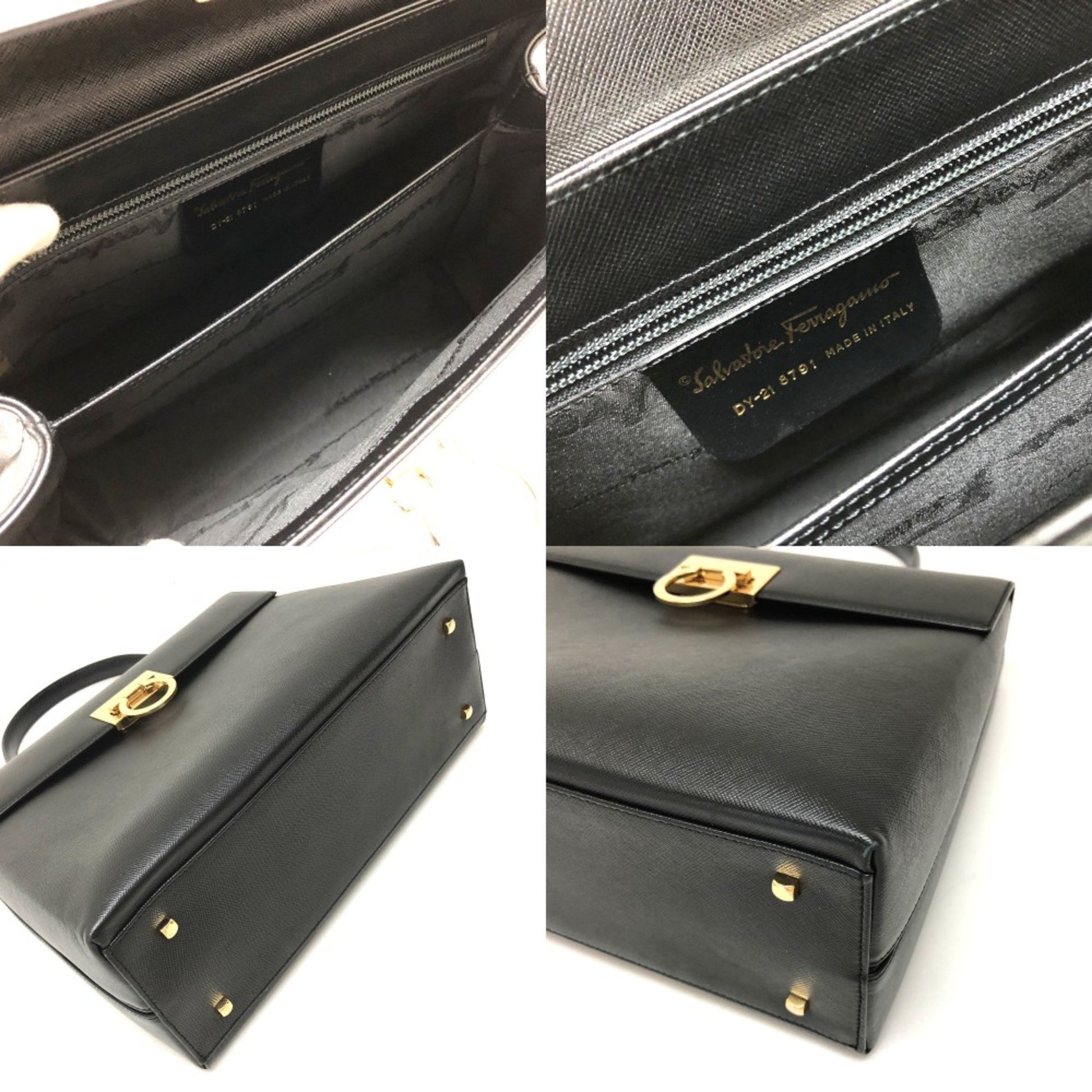 Salvatore Ferragamo Gancini, Black, Leather, handbag