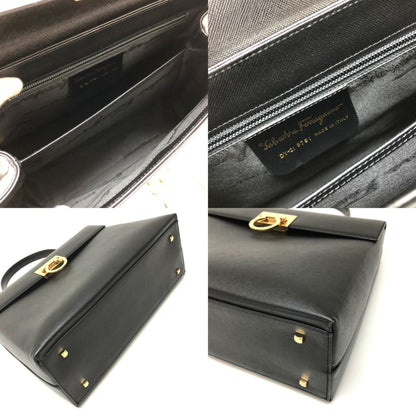 Salvatore Ferragamo Gancini, Black, Leather, handbag