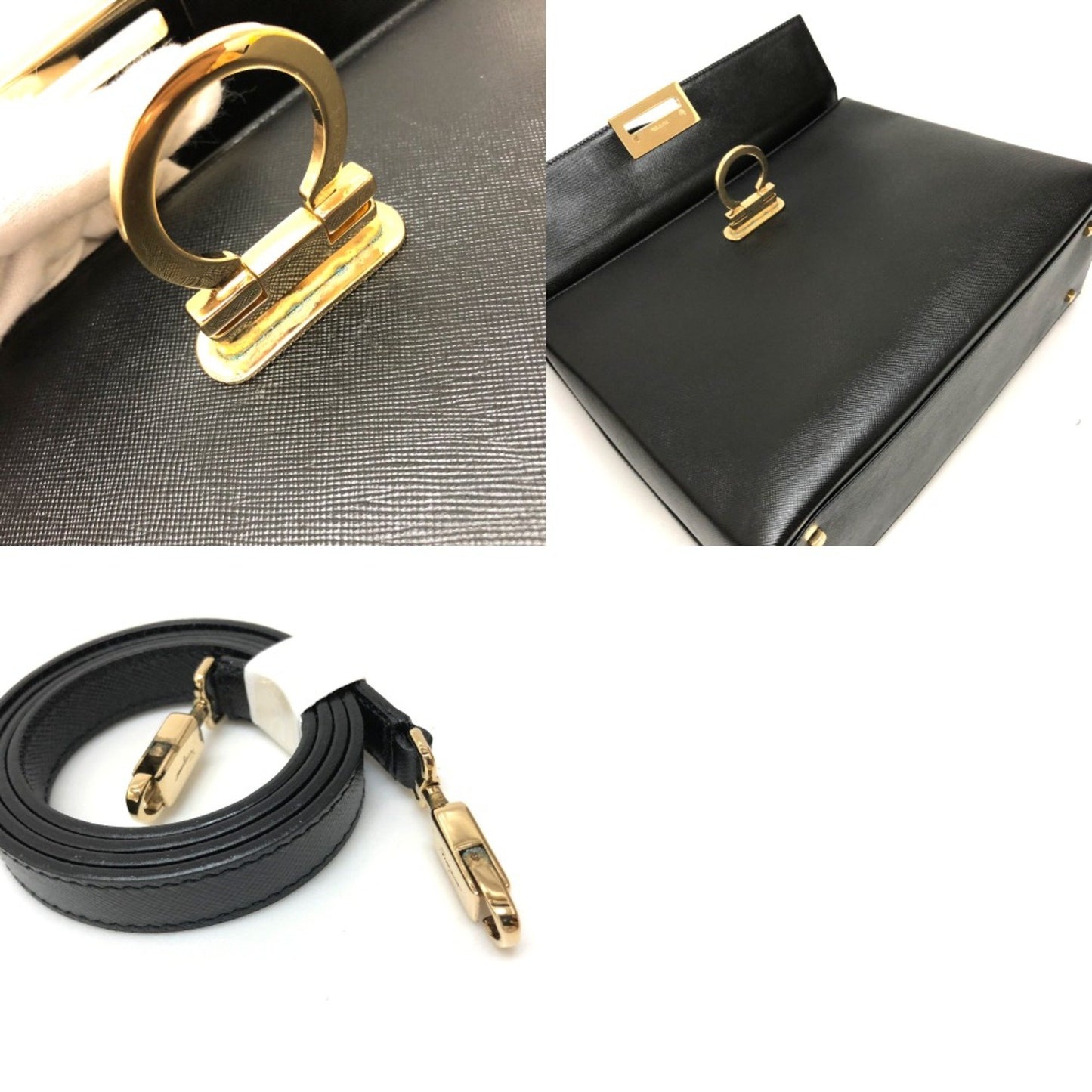 Salvatore Ferragamo Gancini, Black, Leather, handbag