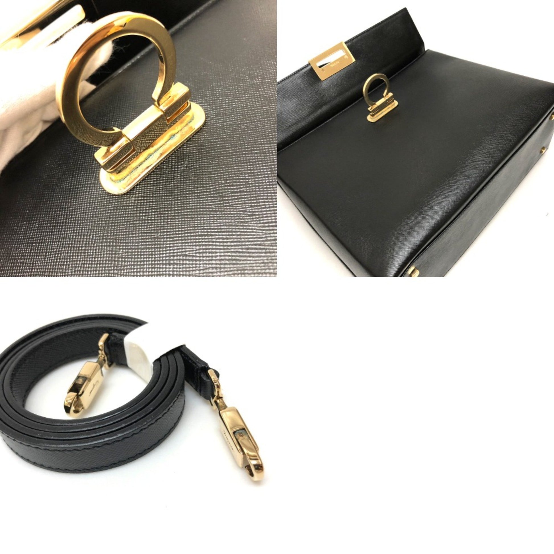 Salvatore Ferragamo Gancini, Black, Leather, handbag