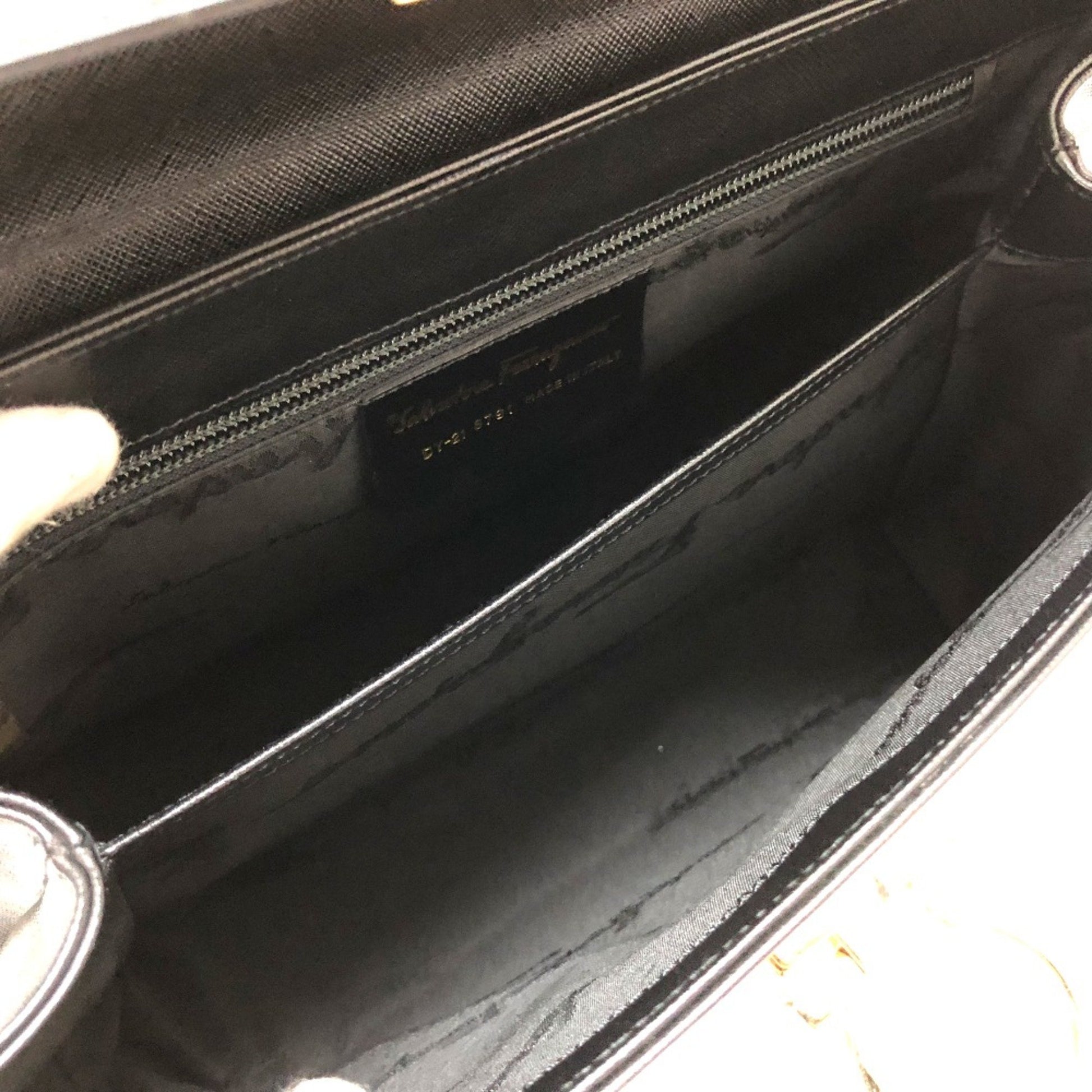 Salvatore Ferragamo Gancini, Black, Leather, handbag