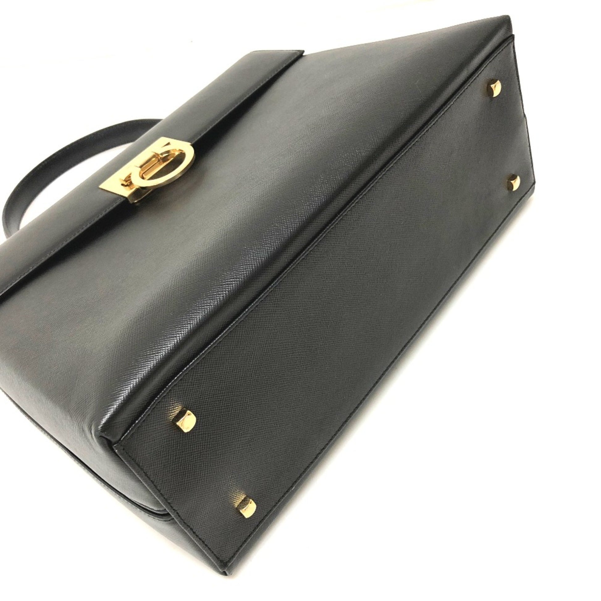 Salvatore Ferragamo Gancini, Black, Leather, handbag