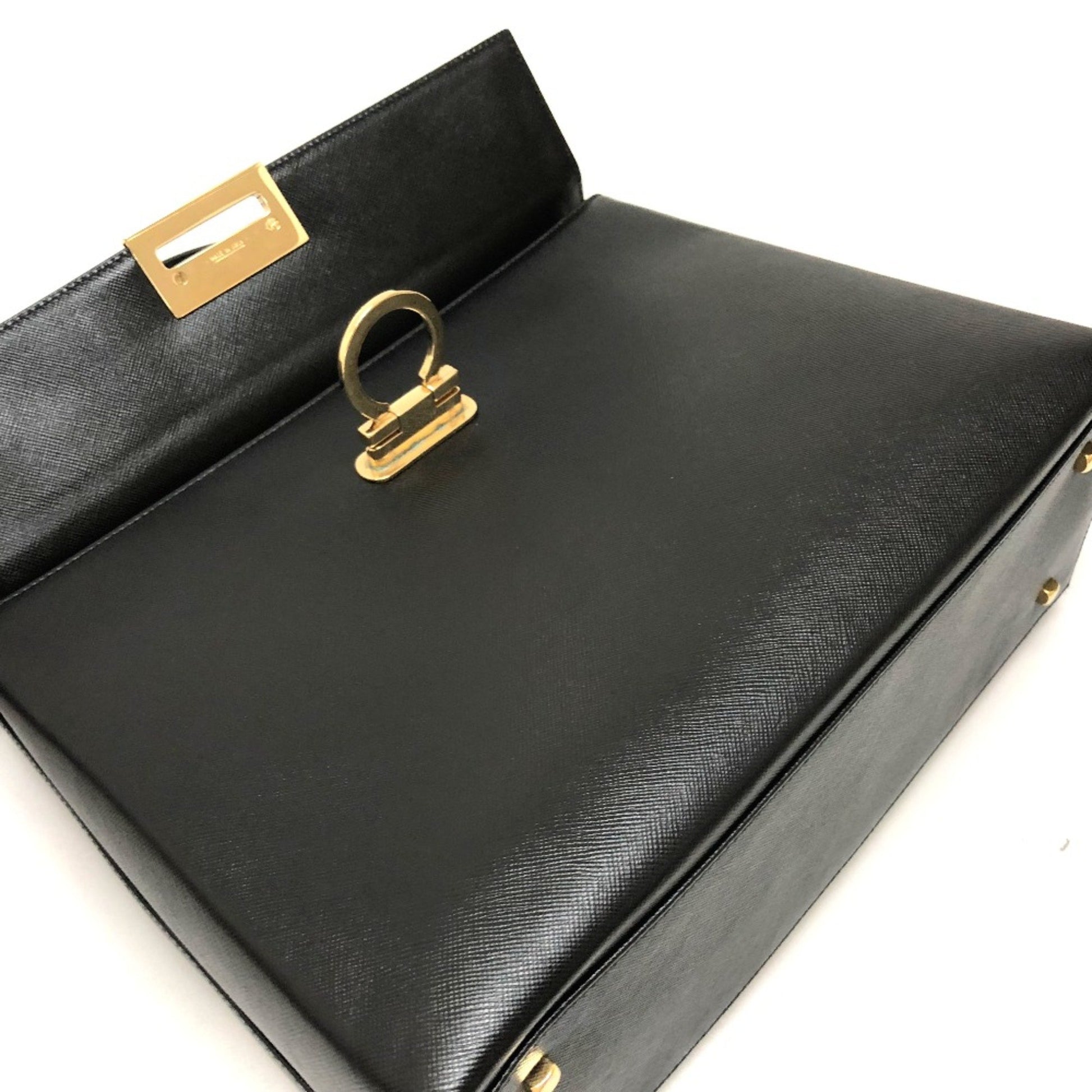 Salvatore Ferragamo Gancini, Black, Leather, handbag