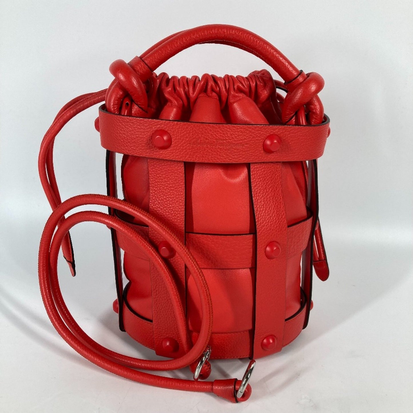 Salvatore Ferragamo, Red, Leather, shoulder