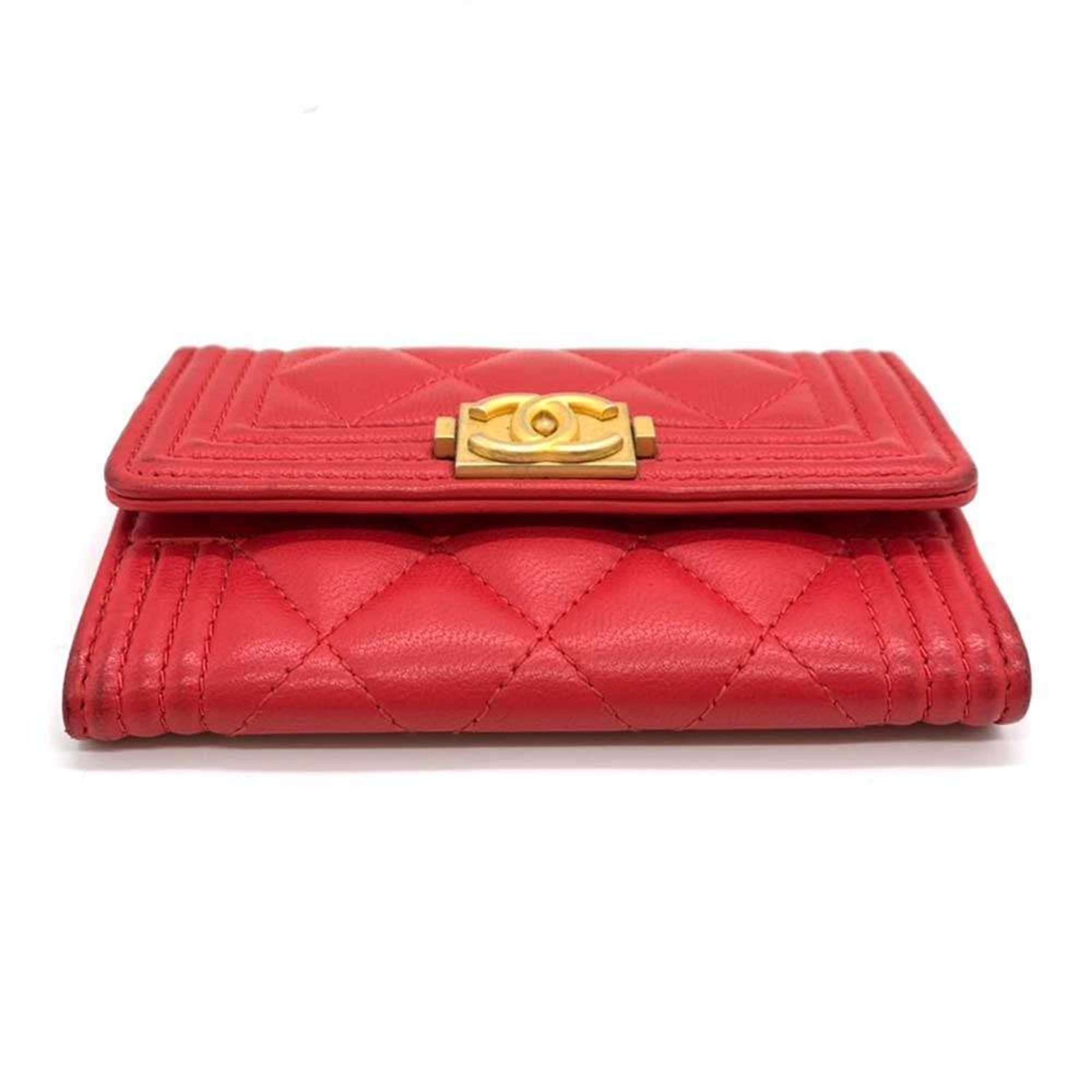Chanel Boy, Red, Leather, wallet