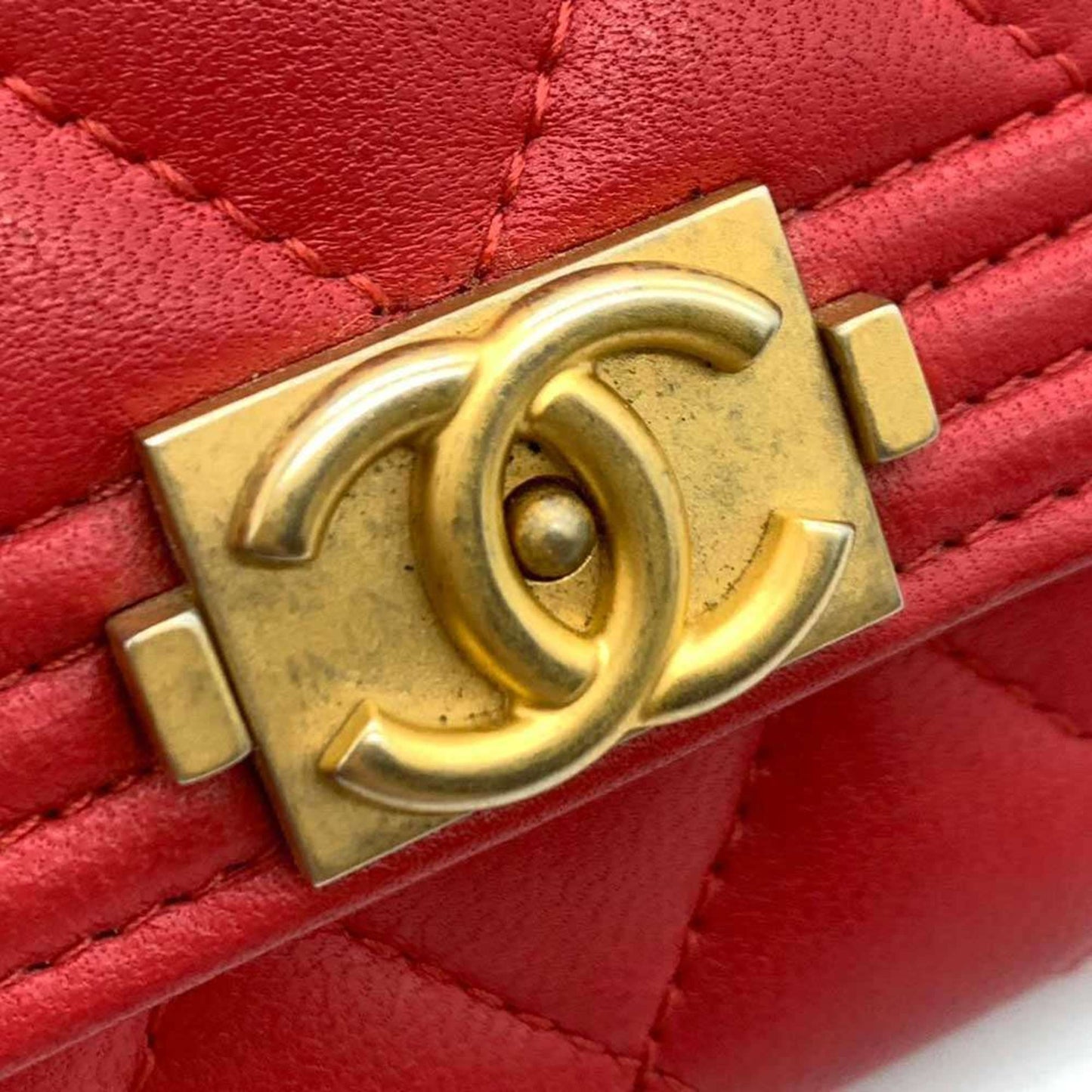 Chanel Boy, Red, Leather, wallet