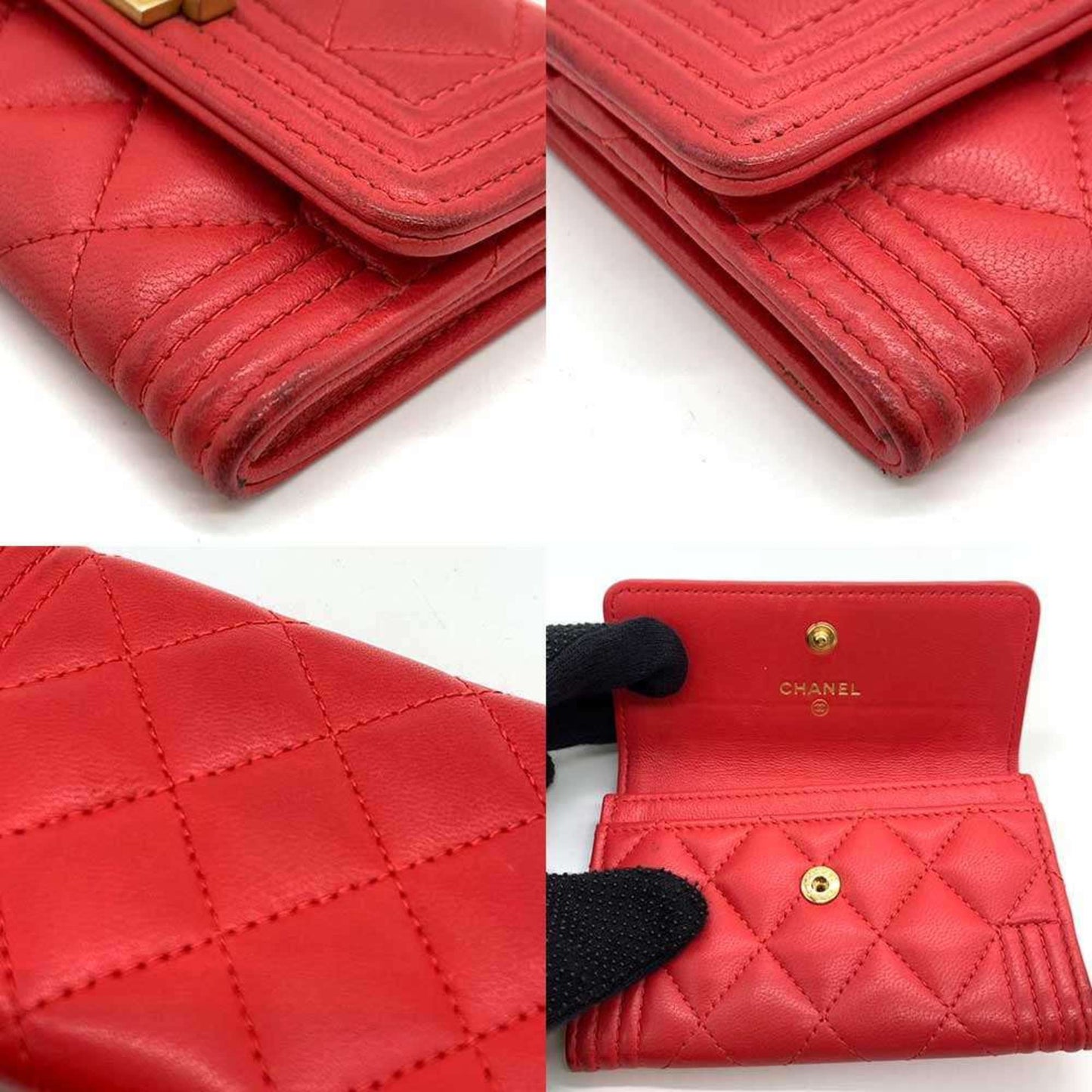Chanel Boy, Red, Leather, wallet