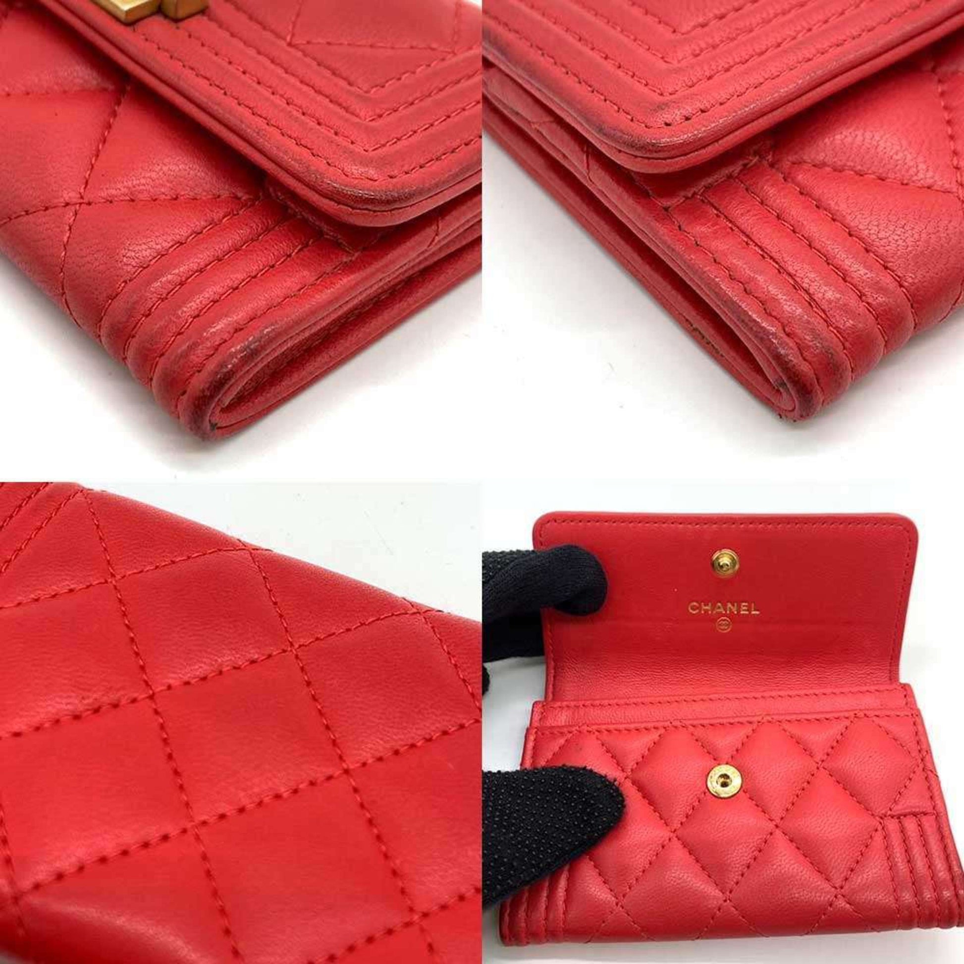 Chanel Boy, Red, Leather, wallet