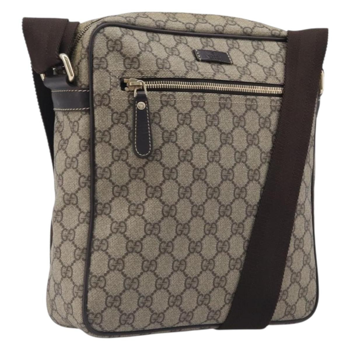 Gucci Front Zip Messenger GG Coated Canvas, Beige, Canvas, Crossbody Bag