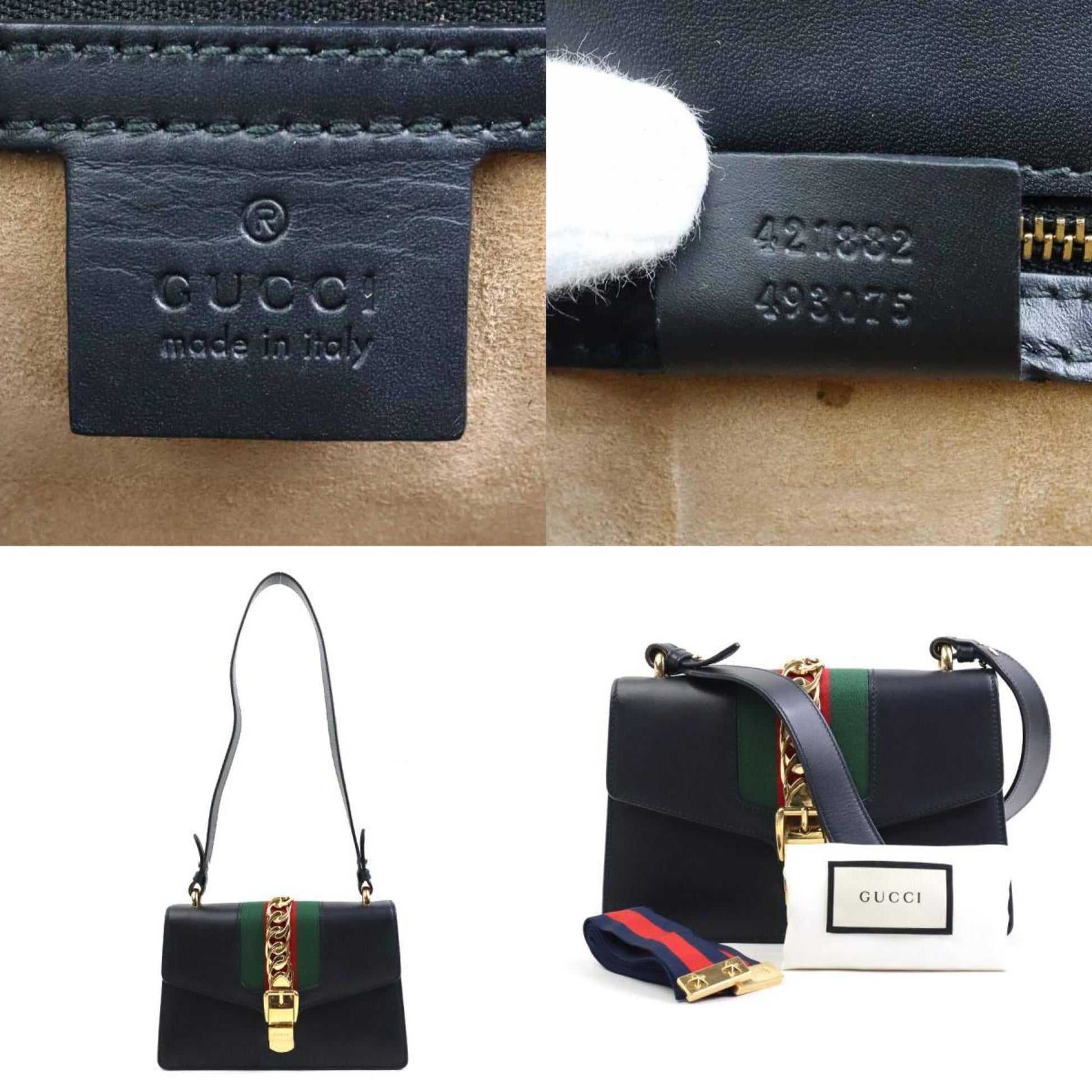 Gucci Sylvie, Black, Leather, shoulder