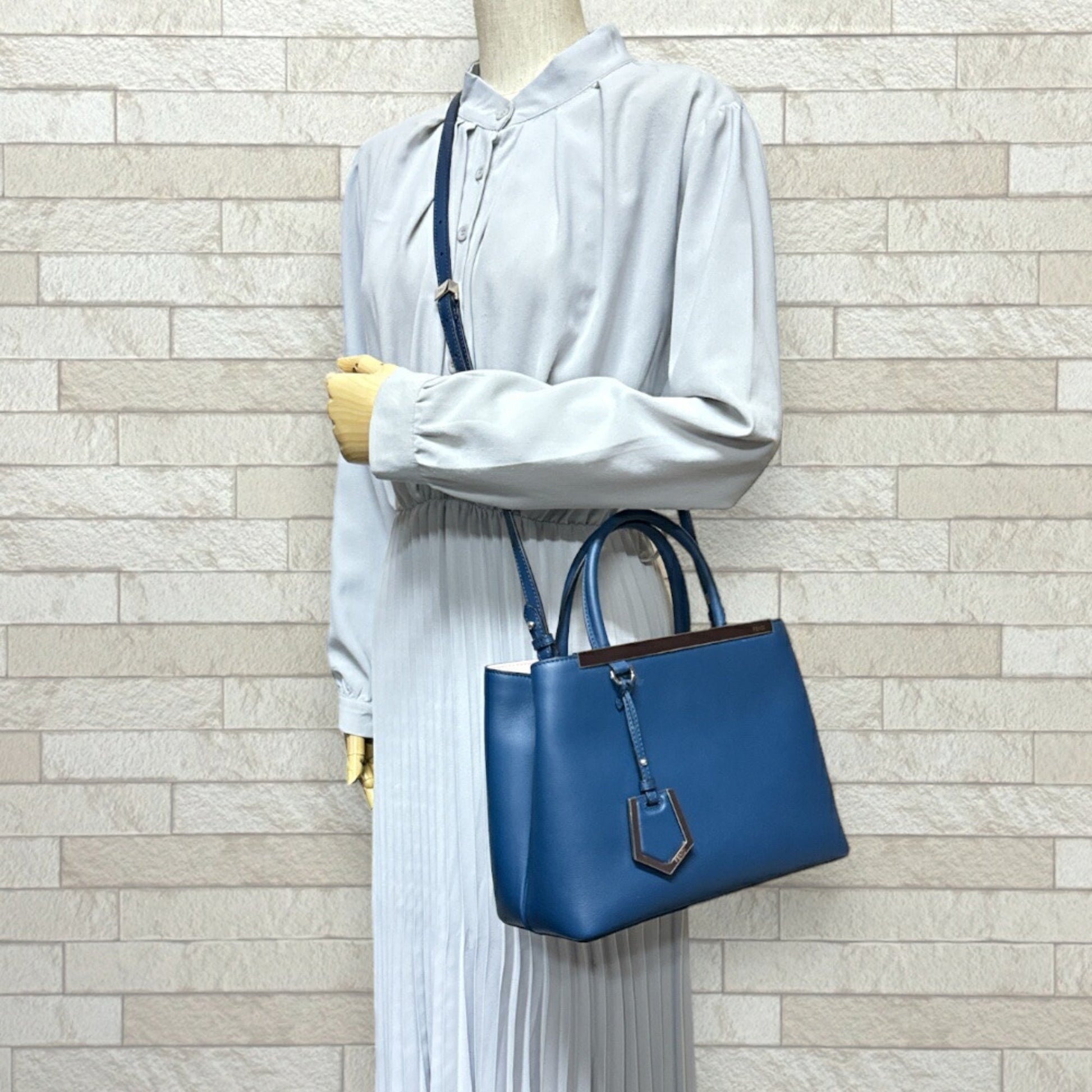 Fendi 2Jours, Navy, Leather, shoulder