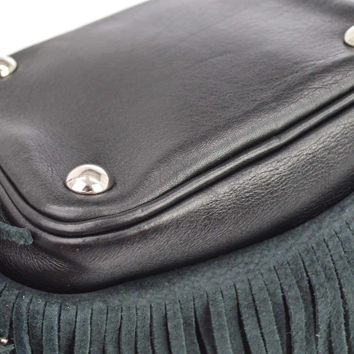Saint Laurent Fringe Emmanuelle Bucket Studded Leather, Black, Leather, Handbag