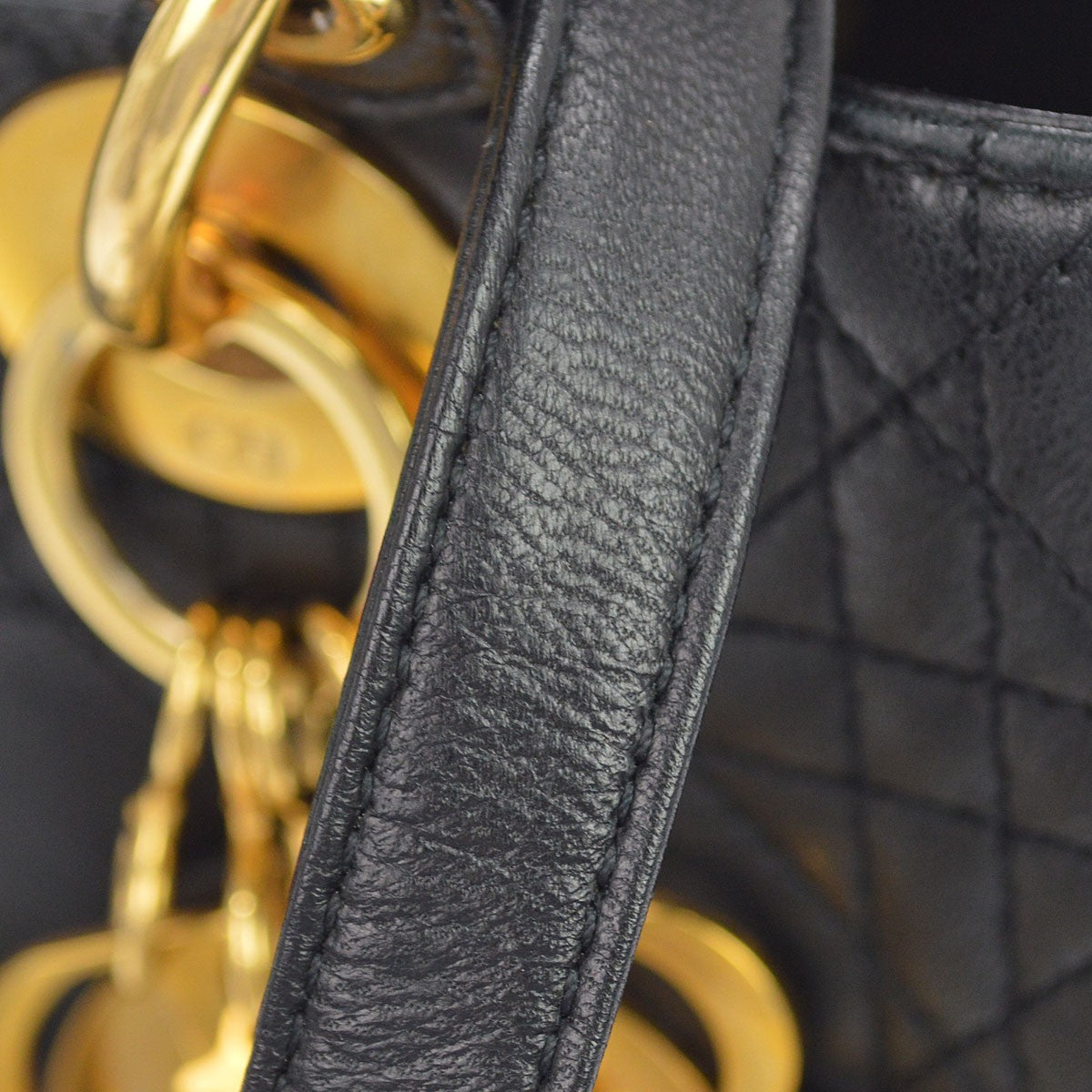 Christian Dior Vintage Lady Dior Cannage Quilt Lambskin, Black, Leather, Handbag