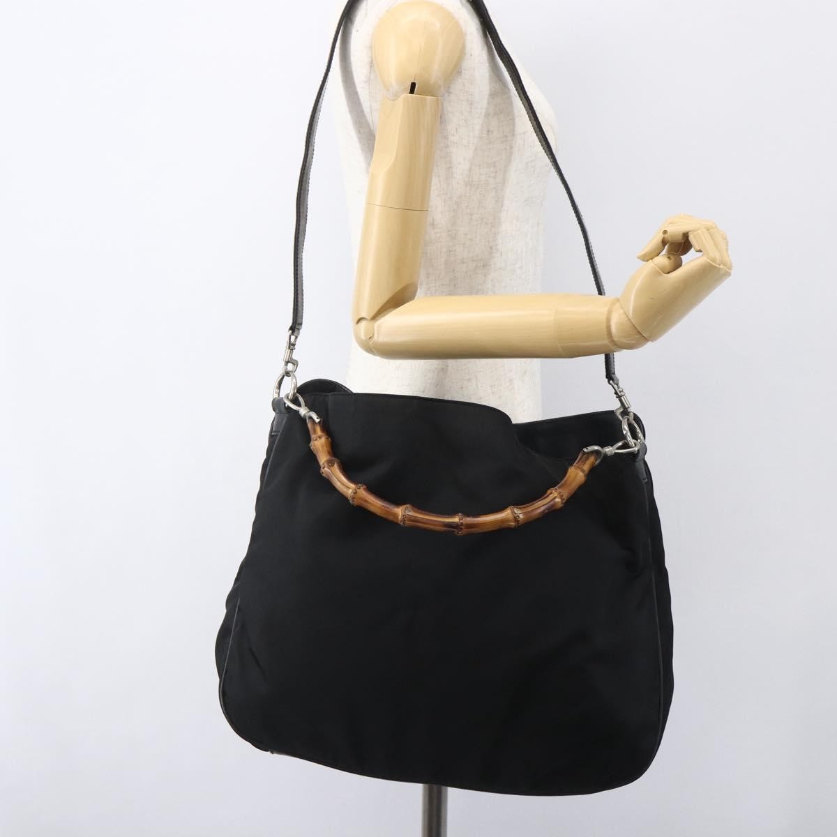 Gucci Vintage Bamboo Nylon and Patent Leather, Black, Nylon, Handbag