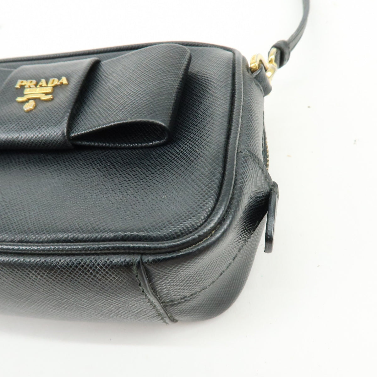 Prada Bow Camera Saffiano Leather, Black, Leather, Crossbody Bag