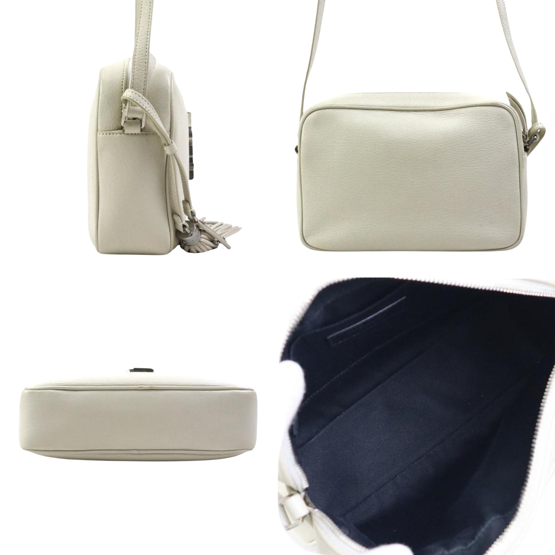 Saint Laurent Camera, White, Leather, shoulder