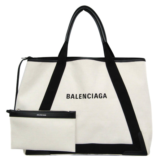 Balenciaga Navy Cabas, White, Canvas, tote