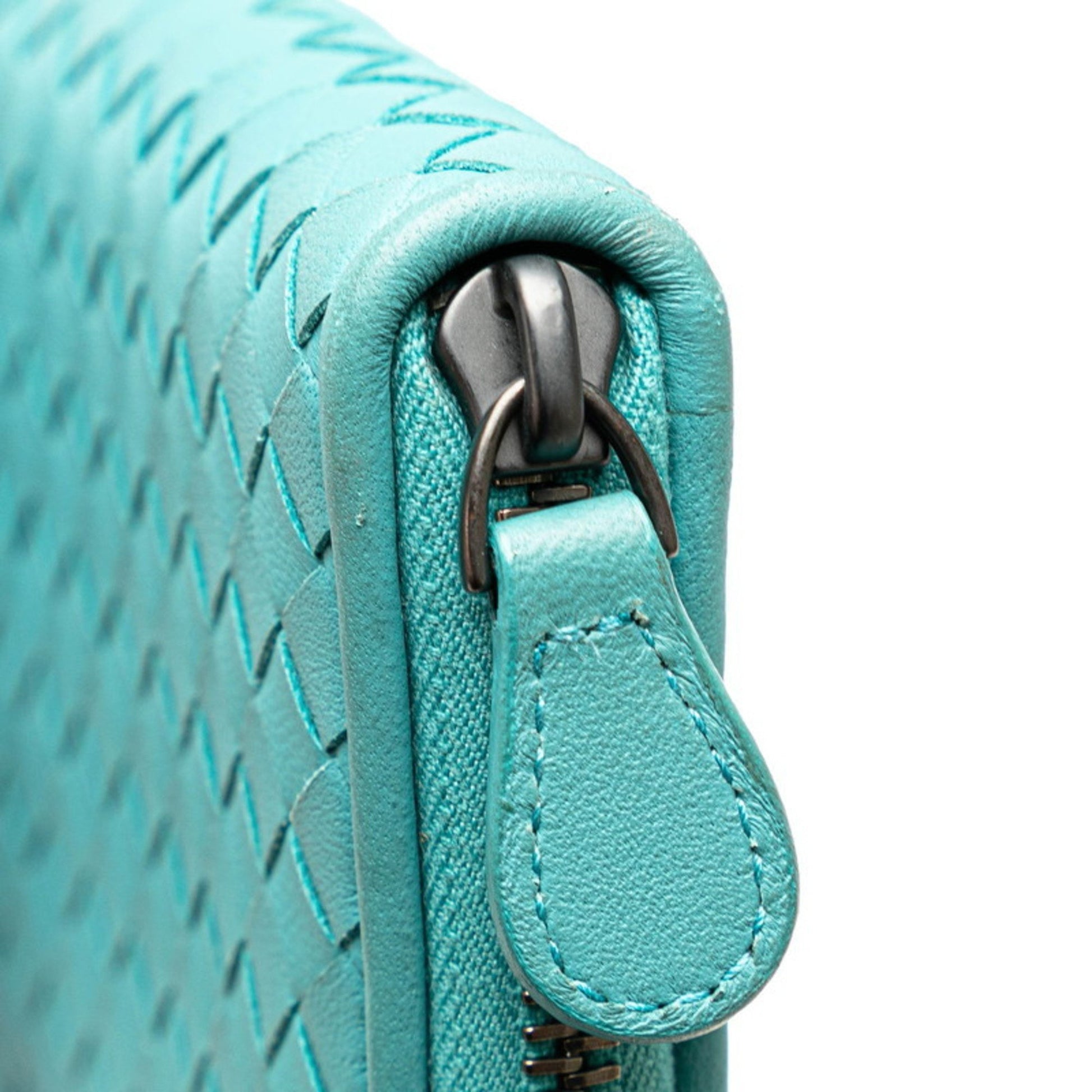 Bottega Veneta Intrecciato, Turquoise, Leather, wallet
