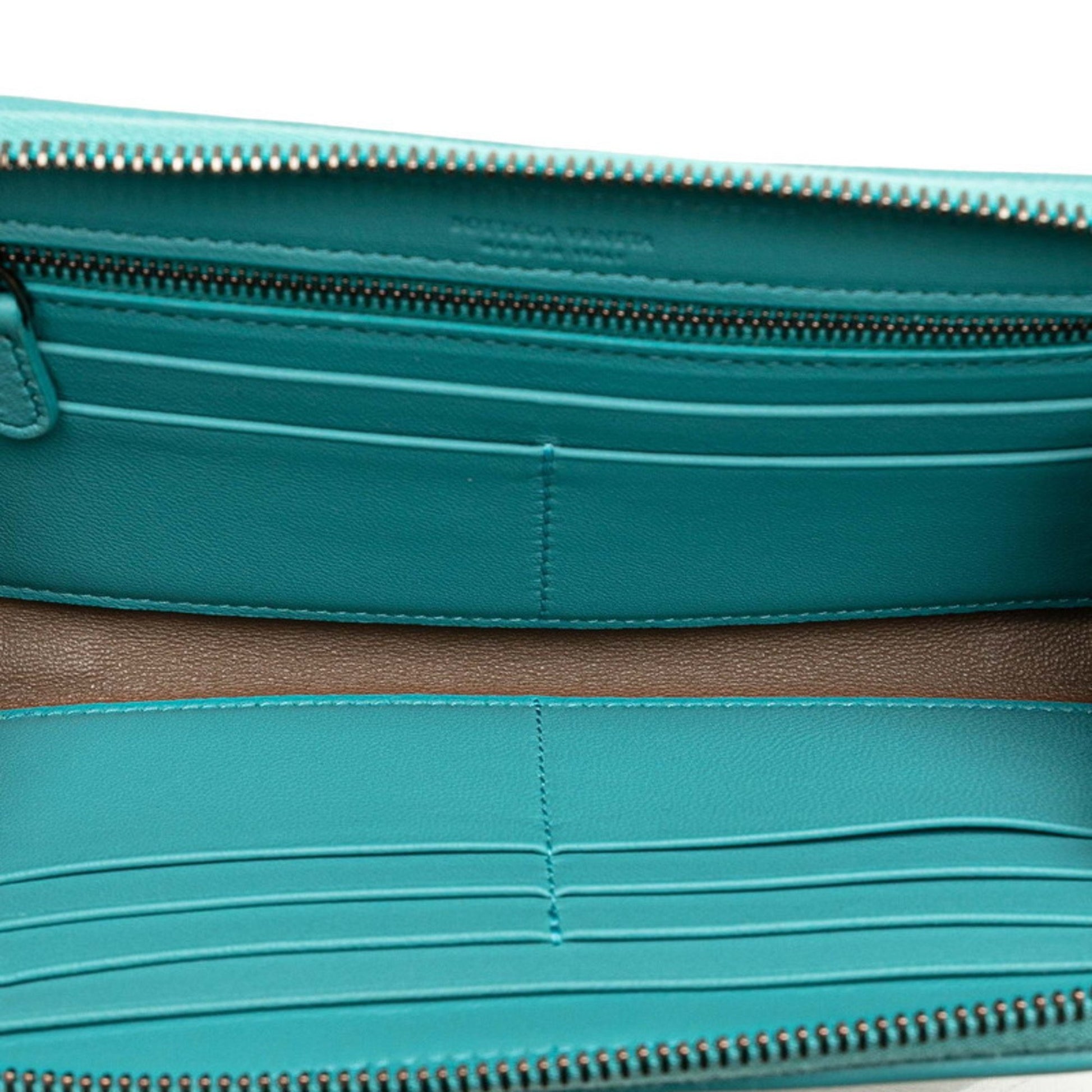 Bottega Veneta Intrecciato, Turquoise, Leather, wallet