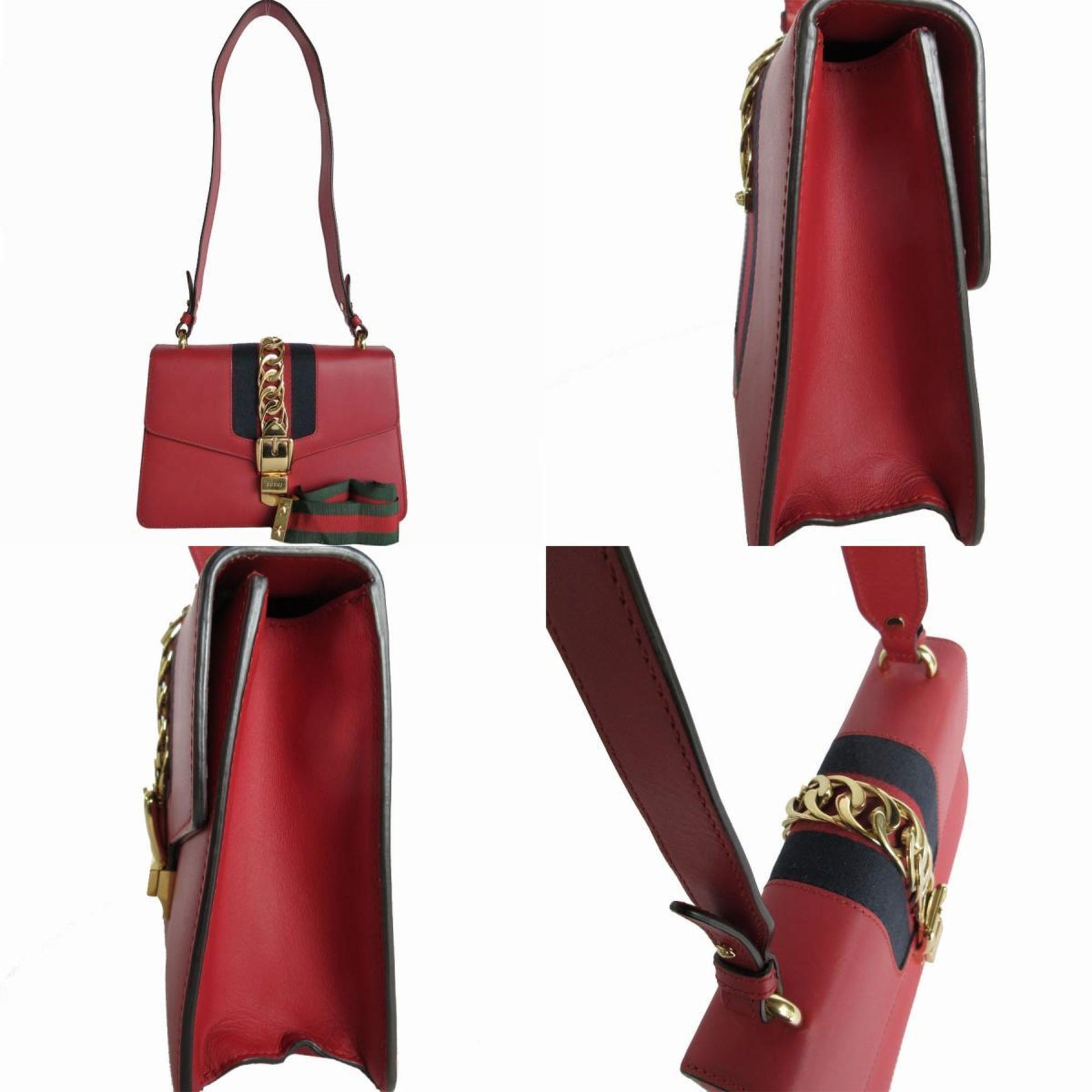 Gucci Sylvie, Red, Leather, shoulder