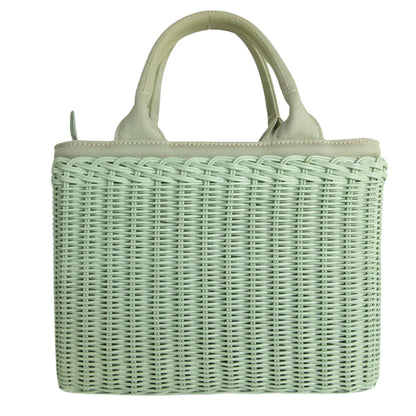 Prada Midollino, Green, Canvas, handbag