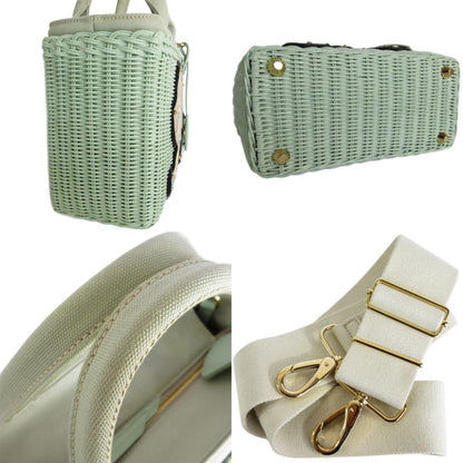 Prada Midollino, Green, Canvas, handbag
