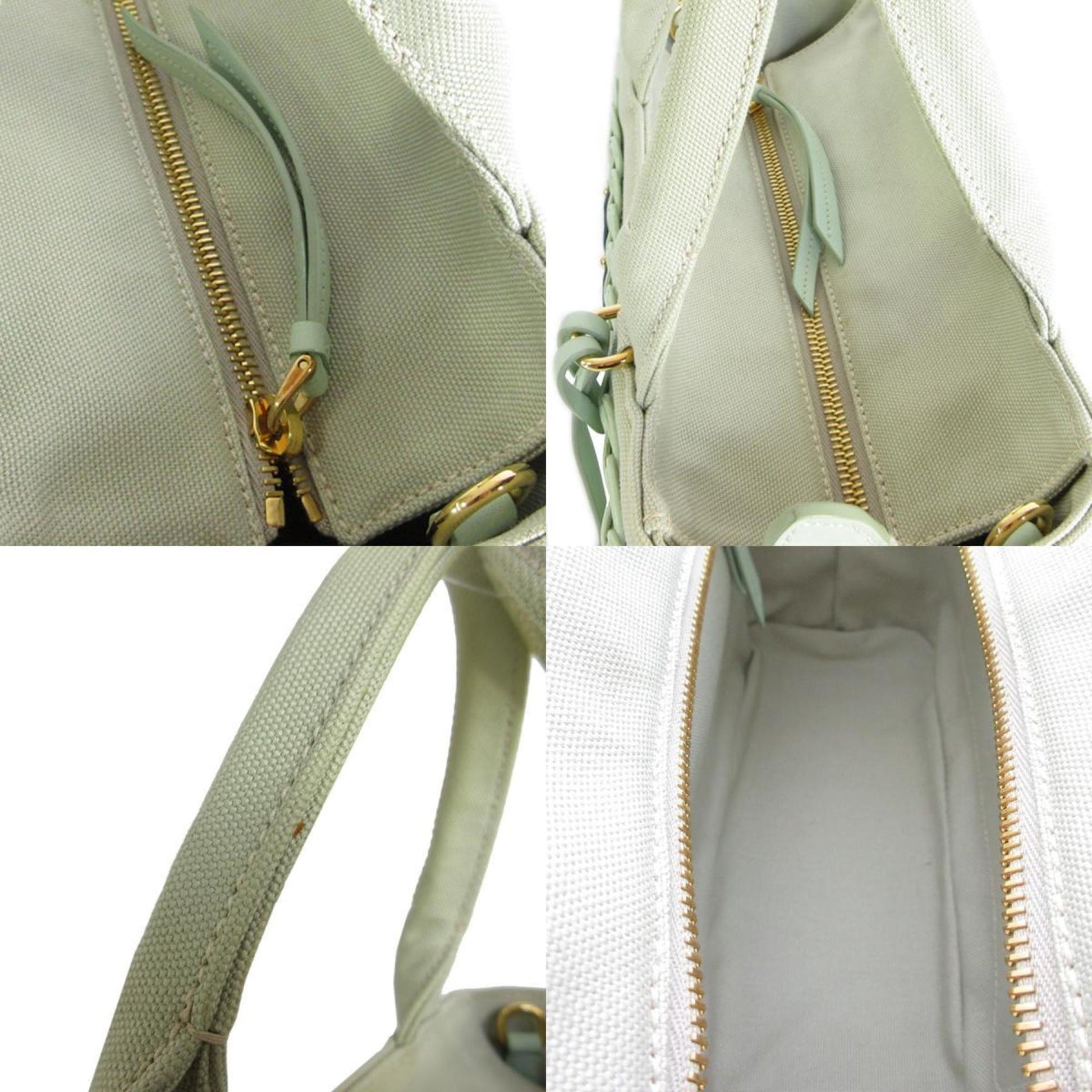 Prada Midollino, Green, Canvas, handbag