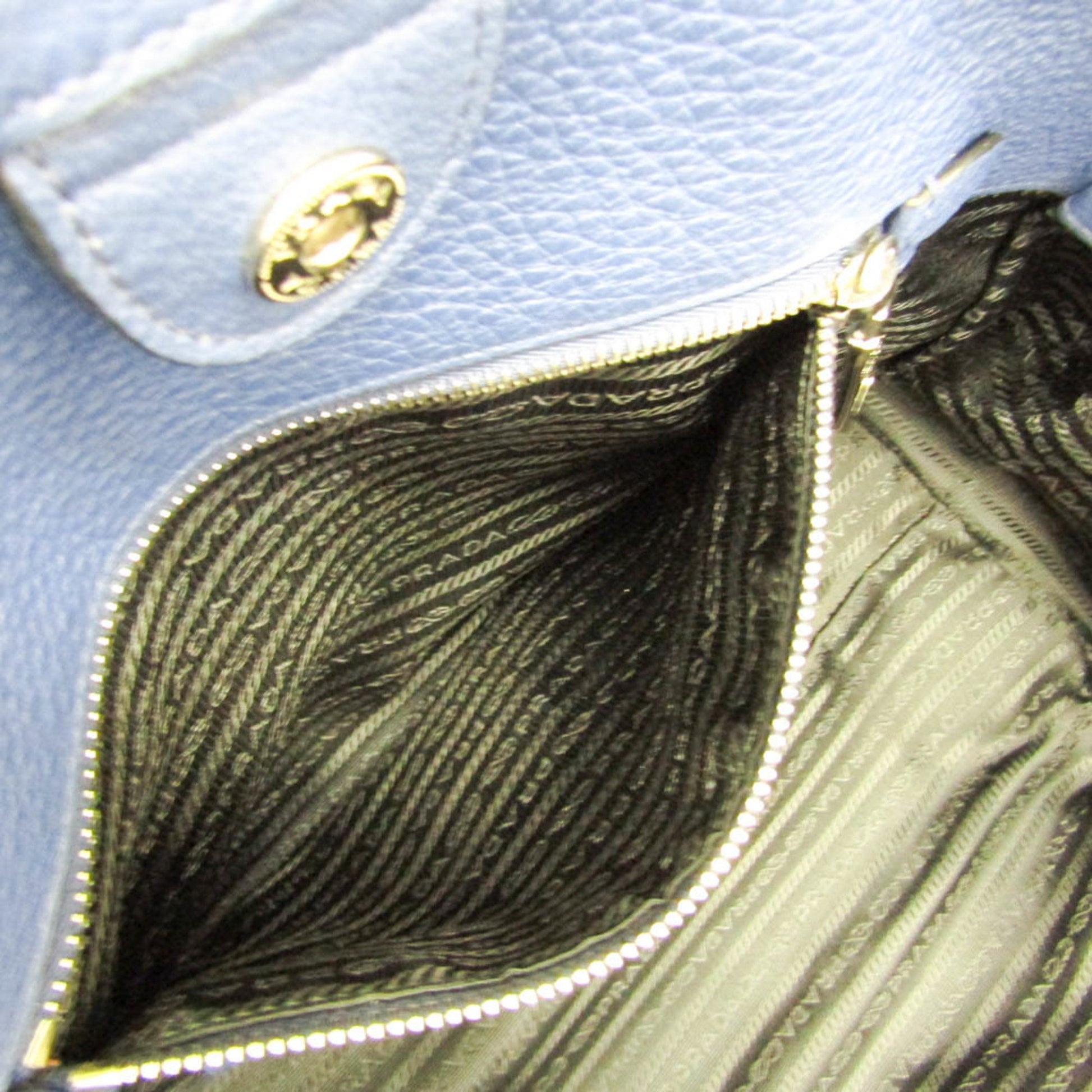 Prada Vitello phenix, Blue, Leather, tote