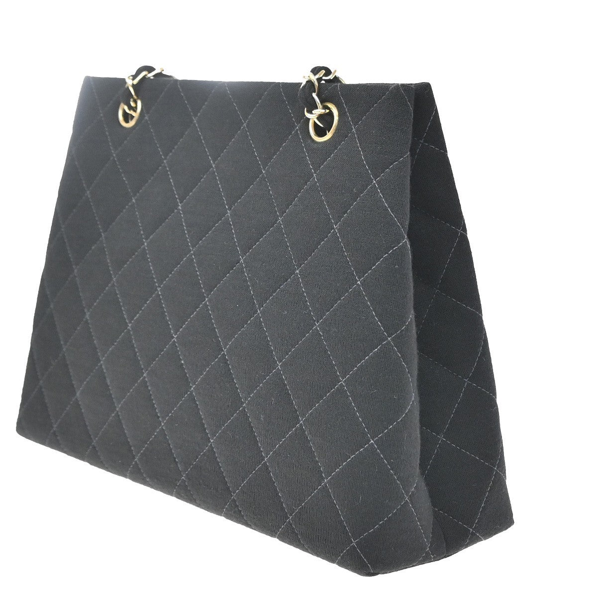 Chanel Vintage CC Chain Quilted Canvas, Black, Canvas, Tote Bag