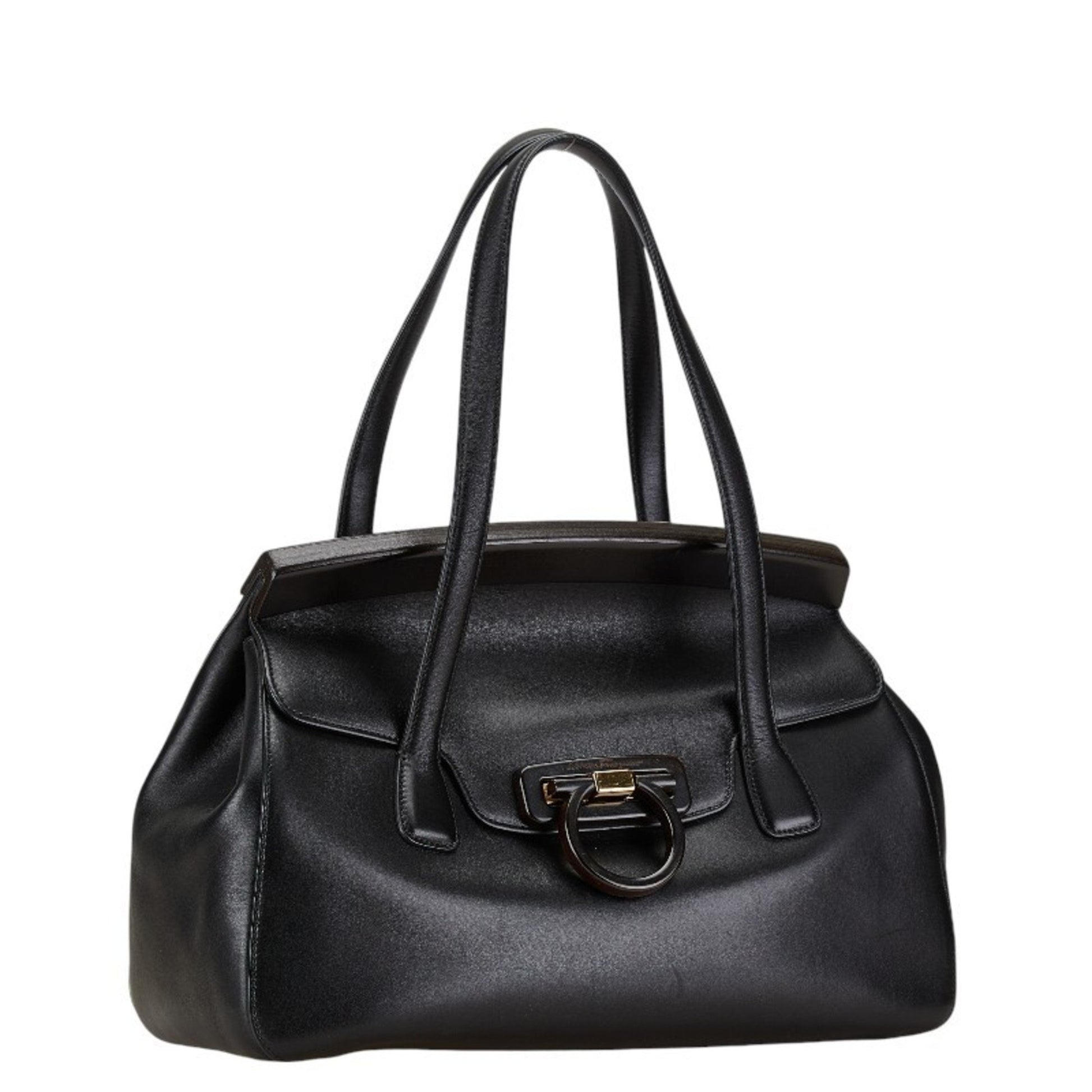 Salvatore Ferragamo Gancini, Black, Leather, tote