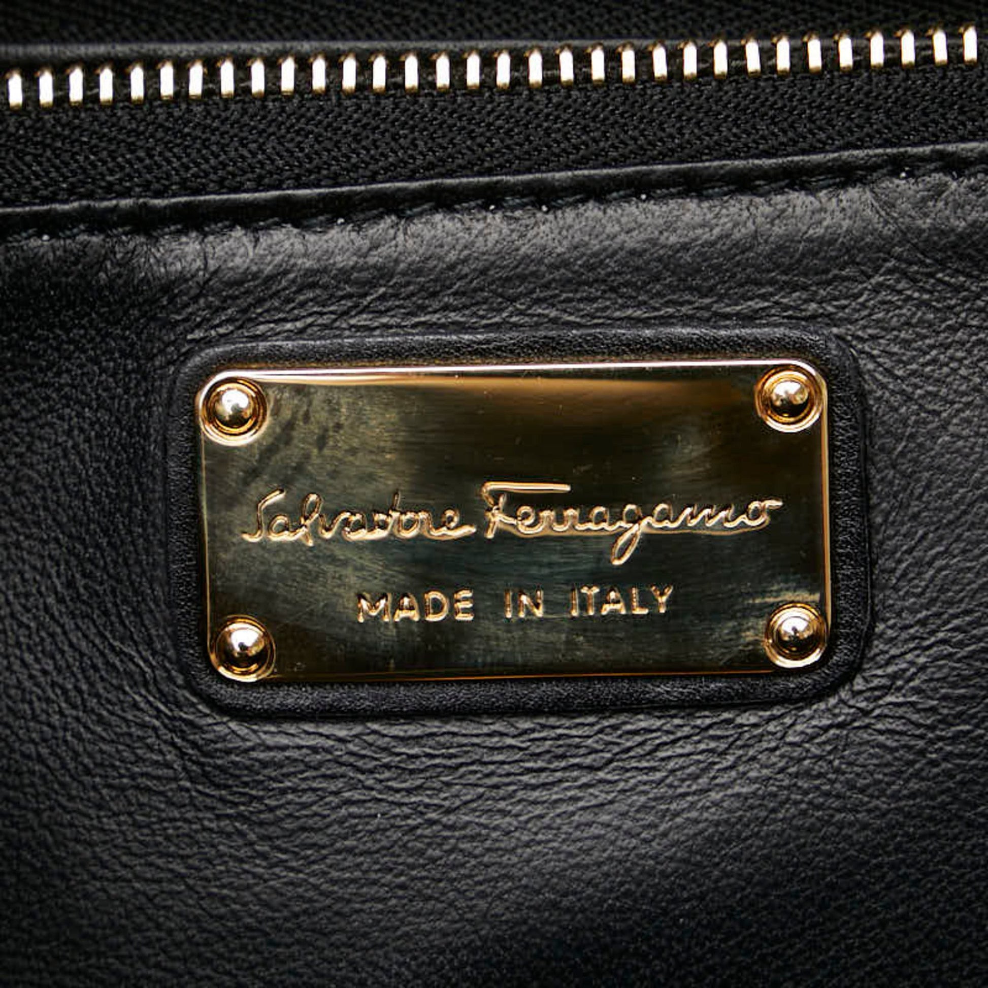 Salvatore Ferragamo Gancini, Black, Leather, tote