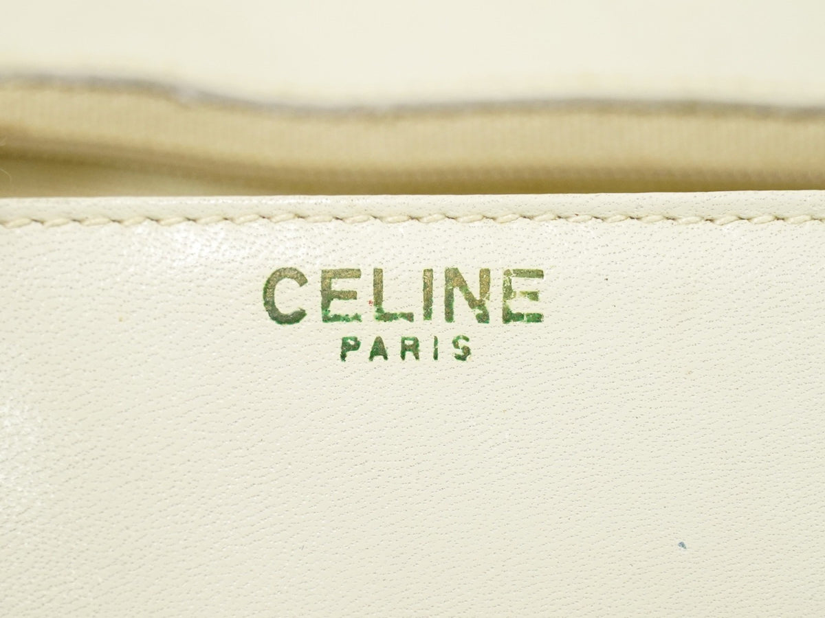 Celine Flap Shoulder Leather, Beige, Leather, Shoulder Bag