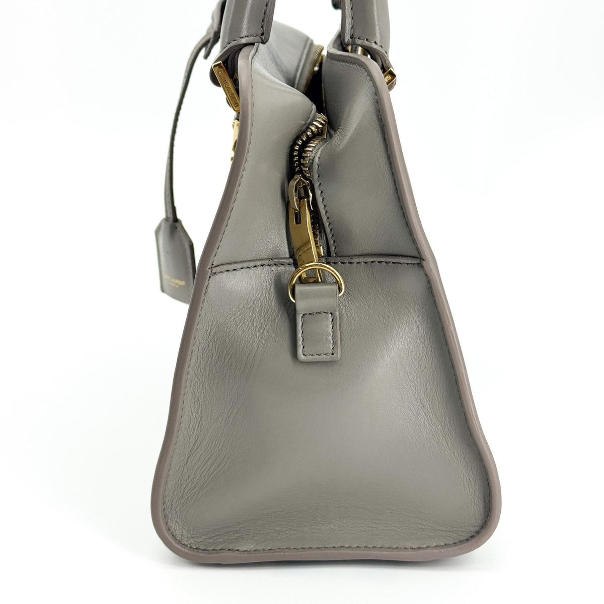 Saint Laurent Monogram Cabas Leather, Gray, Leather, Tote Bag