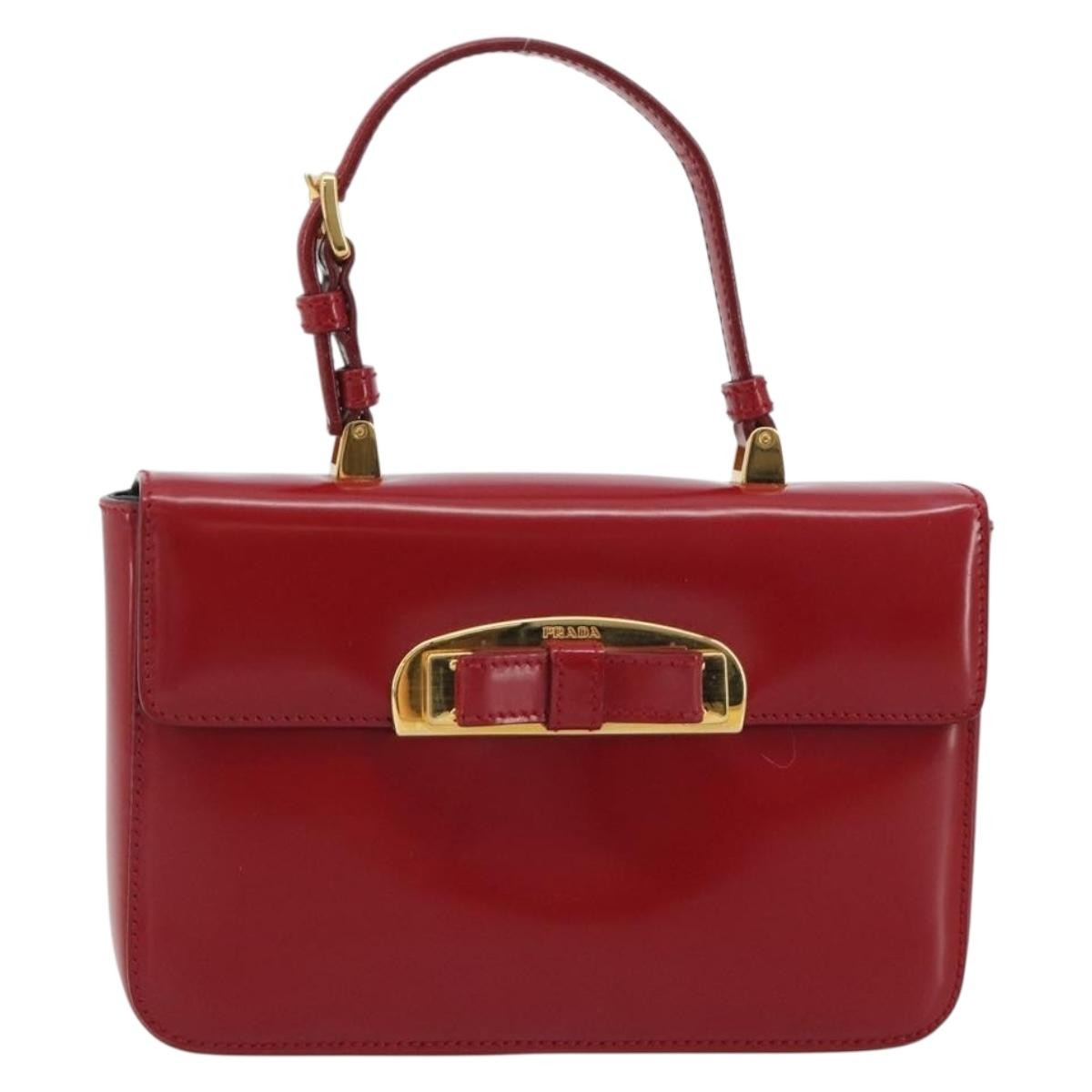 Prada Bow Top handle Leather, Red, Leather, Handbag